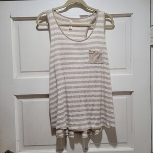 Bubble.B Beige & White Striped Sleeveless Tank Top with Pocket